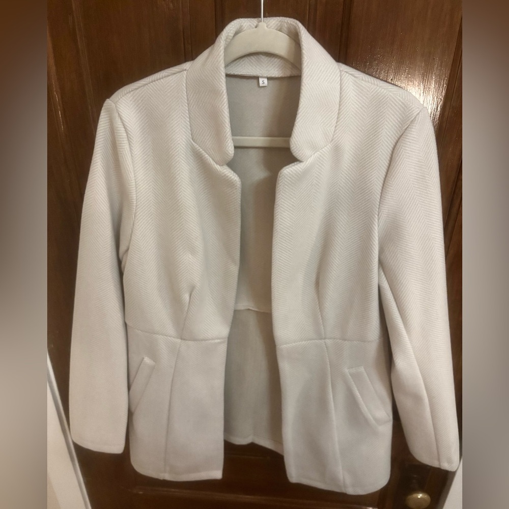 Cream Herringbone Blazer Tailored Career Jacket Small